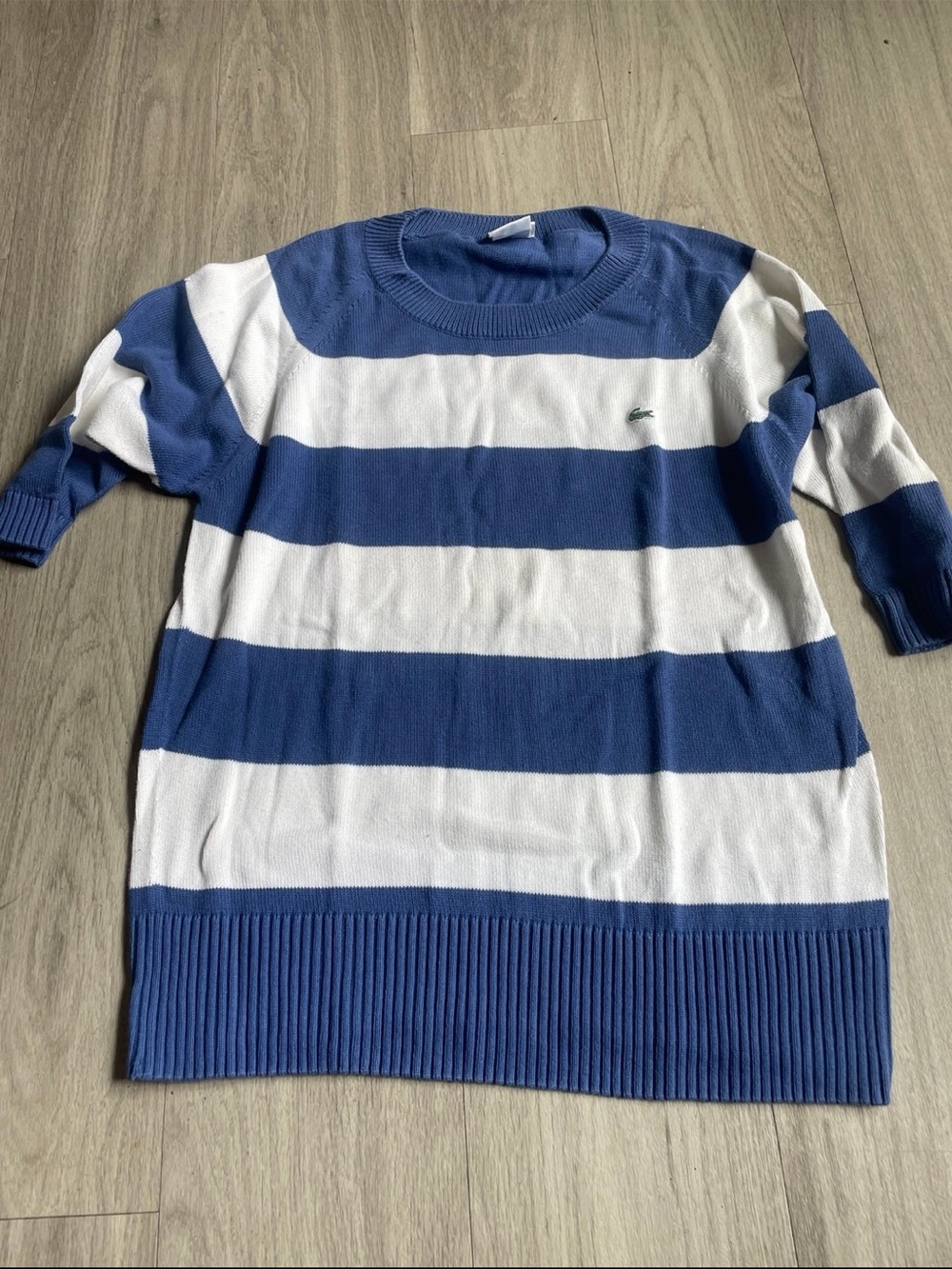 Lacoste Blue and White Striped Knit Top
